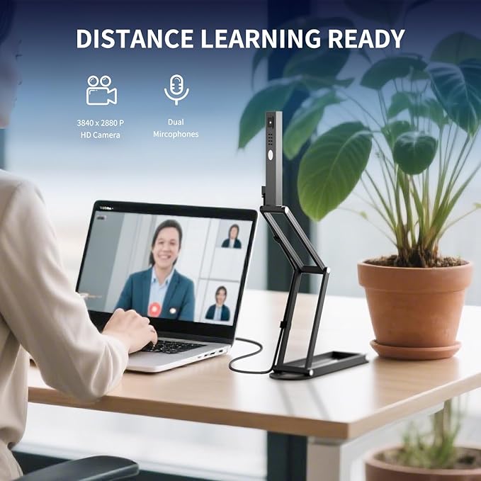 NetumScan 4K USB Book Document Camera & Webcam with Built-in Microphone & AutoFocus, USB Visualiser A3-Size, Built-in 3-Level LED, Foldable for Web Distance Learning&Teaching Compatible MacOS&Windows