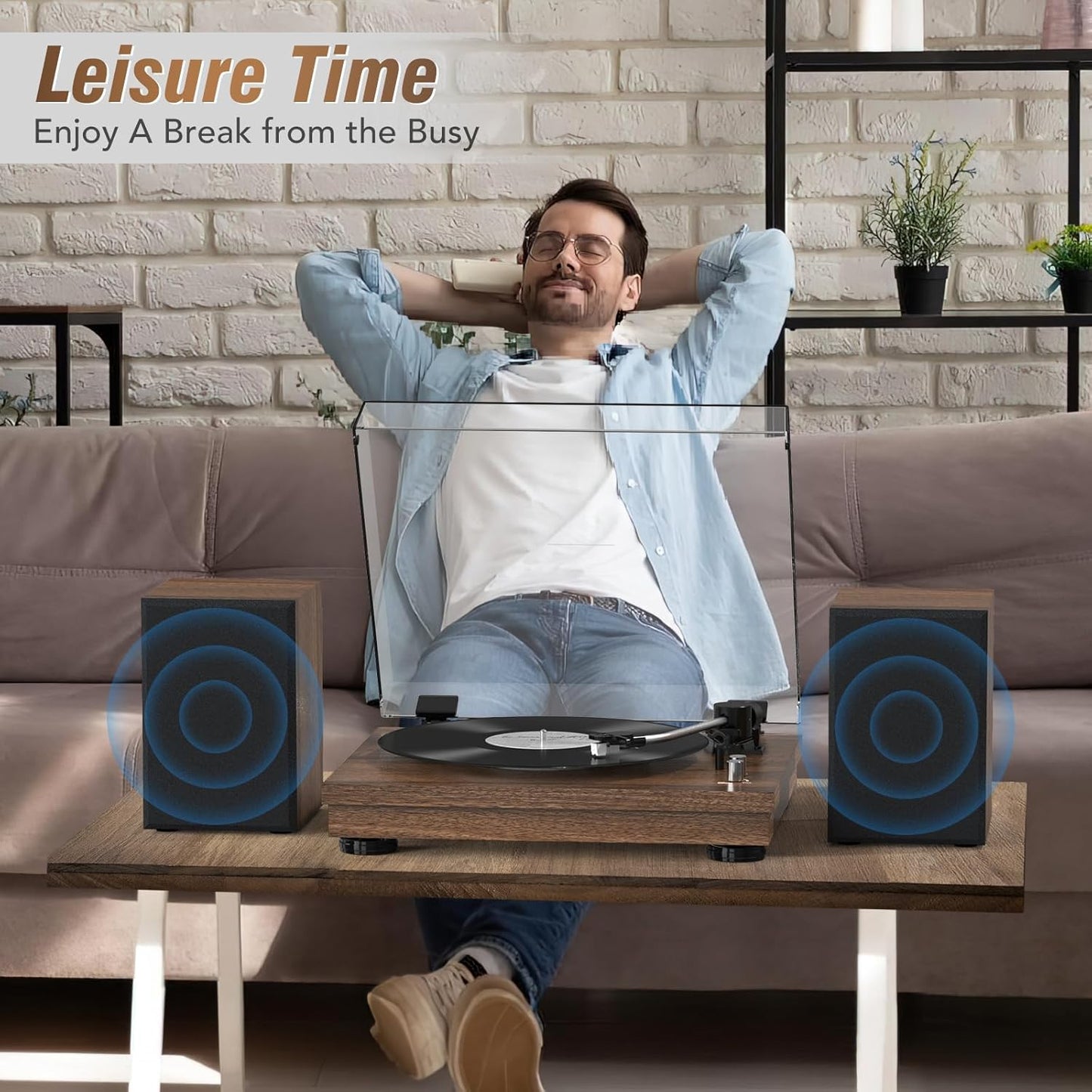 Vinyl Record Player with 24W HiFi Stereo Speakers Vintage Bluetooth Turnable for Vinyl Records with Belt Drive 2-Speed, Magnetic Cartridge RCA Output BT5.3