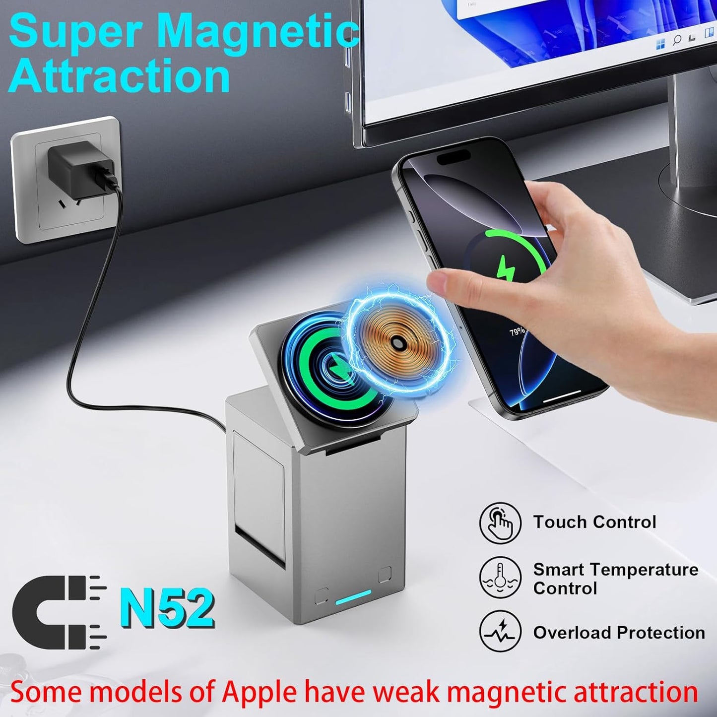 25W 3 in 1 Charging Station for Apple Devices,Auto Open/Close Mag-Safe Wireless Charging Stand Cube,Travel Wireless Charger Dock for iPhone 16/15/14Series & Apple Watch & AirPods (Metal Gray)