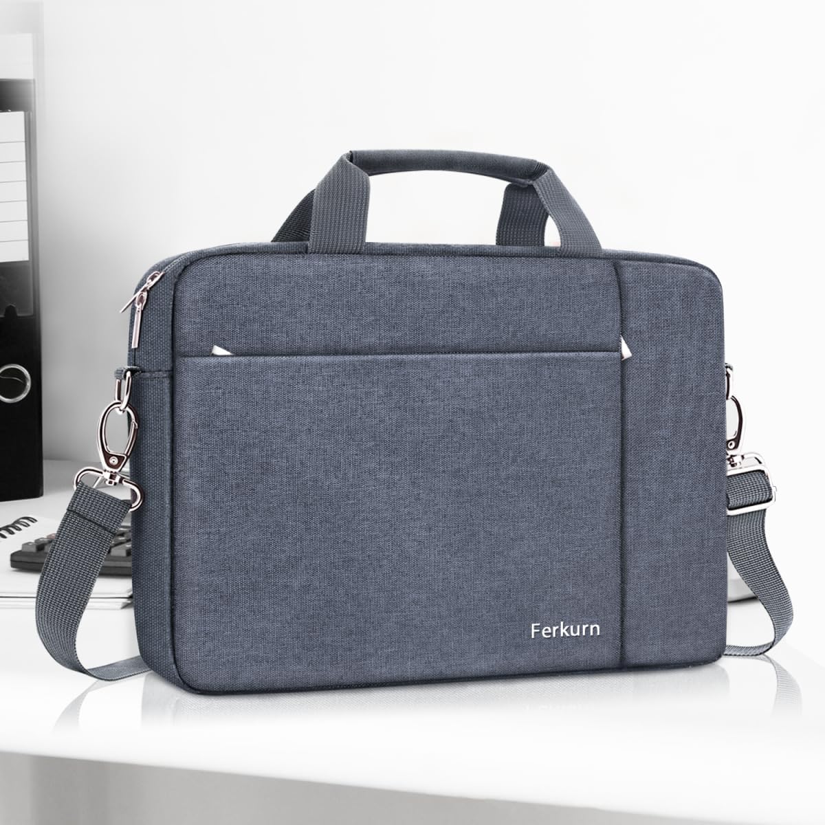 Ferkurn 17 17.3 Inch Laptop Bag Women Men Compatible with HP Envy Pavilion Omen/LG Gram/MSI/Dell Inspiron XPS/Lenovo Thinkpad/Acer, Shoulder Strap Carrying Briefcase Messenger Computer Bag Case, Grey