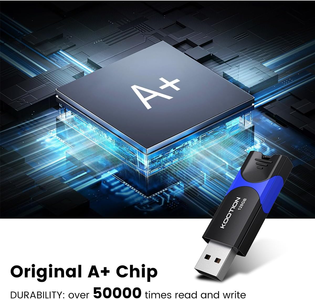 KOOTION 128GB Flash Drive 3 Pack USB Flash Drives Multicolor USB Drive Retractable Thumb Drive USB 2.0 Flash Drive Zip Drives High Speed Jump Drives with LED Indicator - 3Pack (Red, Green, Blue)