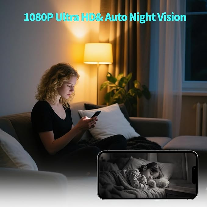 Mini Wireless Camera Home Security cámaras Indoor/Outdoor Cam 1080P HD Small Smart WiFi House Cameras Micro House Nanny Cams Battery-Powered with Motion Detection and Clear Night Vision Baby Monitor