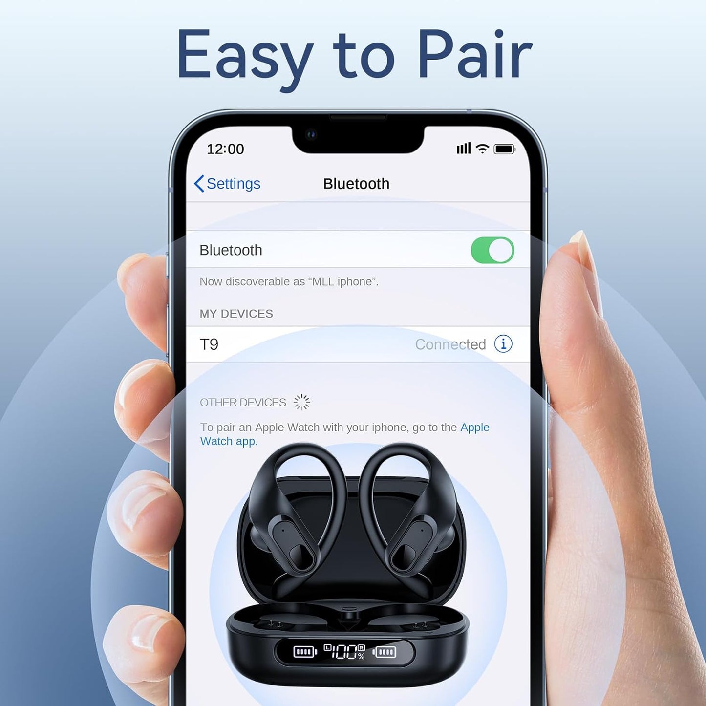 occiam Hybrid Active Noise Cancelling Ear Buds Wireless Earbuds Bluetooth Headphones 96Hrs Playback LED Display Over-Ear Waterproof Earphones with Earhooks Mics Clear Call for Sport/Running/Workout