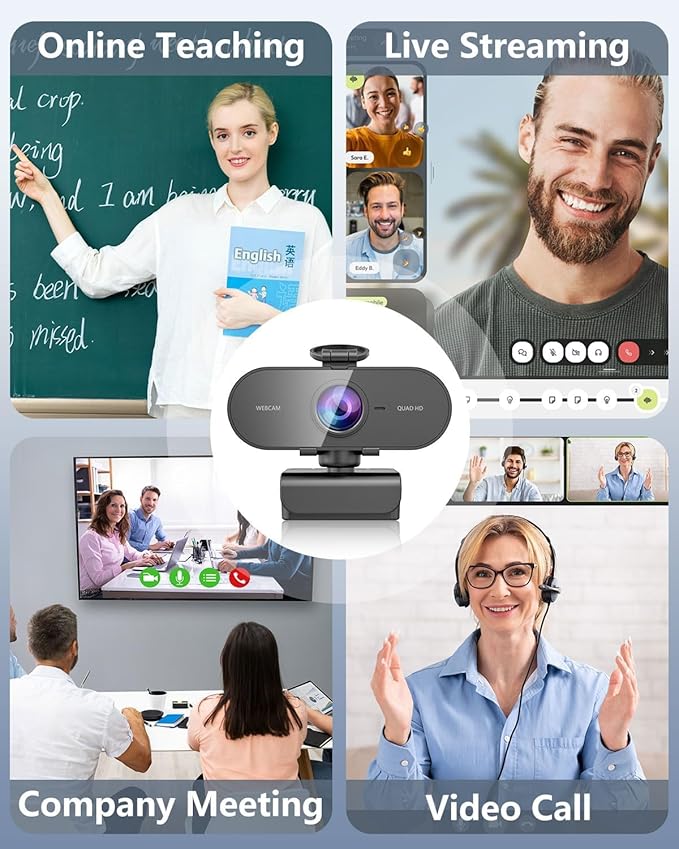 2K Webcam for pc with Microphone,Privacy Cover Slider Streaming Web cam for Mac Laptop,USB External Computer Camera for Desktop,Best Full Hd face cam for Video Conference,Gaming,Zoom,Teams