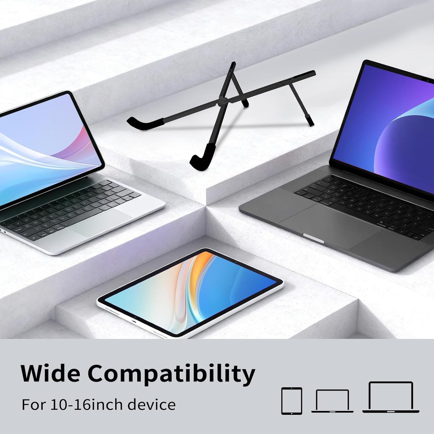 Protable Laptop Stand for Desk,Foldable Laptop Riser Holder,Ventilated Cooling Notebook Mount Computer Stand for 10-15.6” Laptops,Tablets,Aluminum (Black)