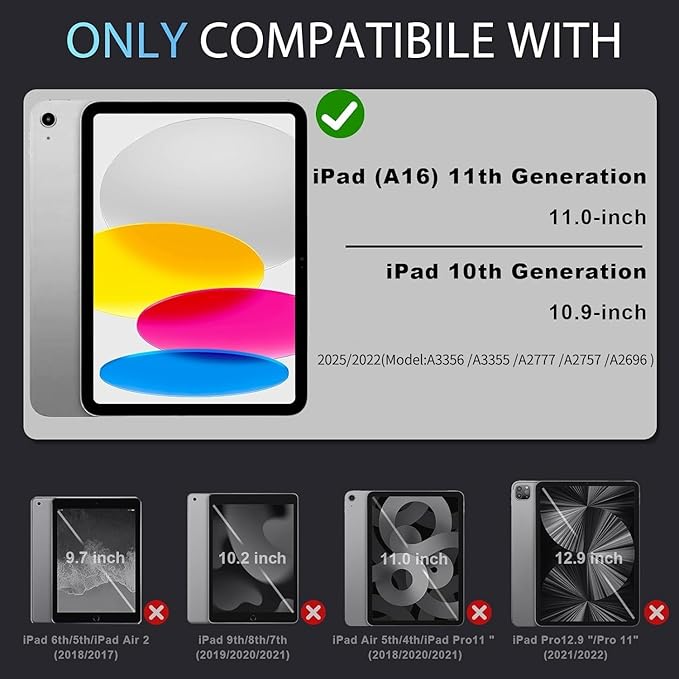 Case for iPad (A16) 11th/10th Generation 2025/2022,10th Gen iPad Case with Screen Protector 360° Rotating Stand,Heavy Duty Shockproof Cover for i Pad 11.0/10.9,Purple Orange