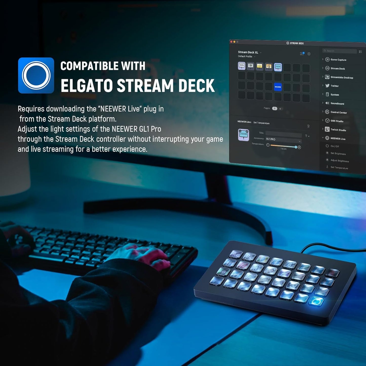 NEEWER GL1 PRO 15.5" Key Light for Streaming, Video Lighting with 2.4G PC/Mac iOS/Android APP Control, 2800LM LED Panel Light with Desk Clamp Compatible with Elgato Stream Deck for Gaming Zoom, Gray