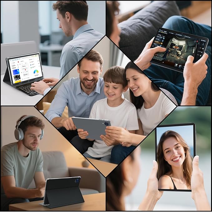 Android 15 Tablet with Keyboard, 26GB RAM, 256GB ROM(2TB Expand), 10 inch tablet with Octa-core, 8000mAh Battery, 2.4G/5G WiFi, BT 5.0, 5MP+13MP Camera, Gemini AI, Case, Mouse, Stylus (Black Case)