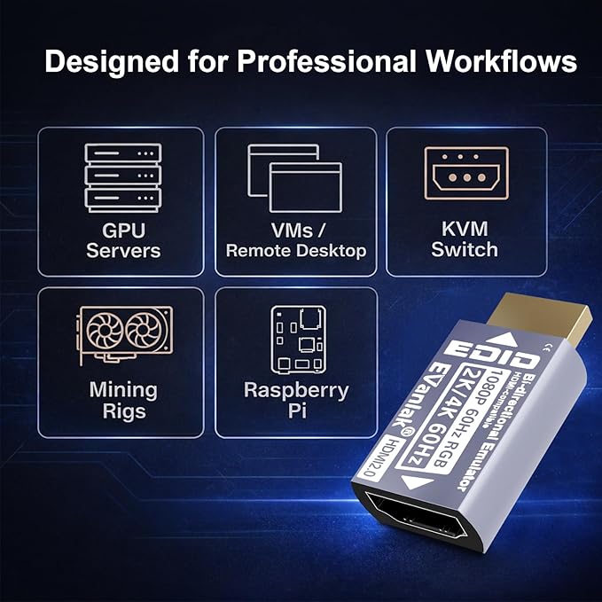 EVanlak Hdmi Passthrough Edid Emulator Adapter Dummy Plug Virtual Monitor Headless Ghost Display Adapter-1080P60hz to 4K60Hz-1pack