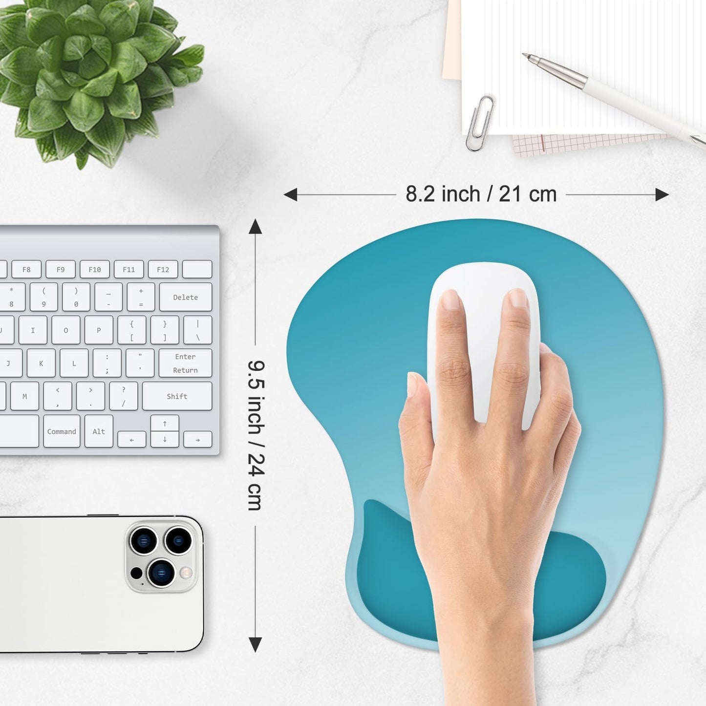 ITNRSIIET Ergonomic Mouse Pad, Cushioned Gel Wrist Rest, Non-Slip Base, Smooth Surface, Compatible with All Mice for Office & Gaming, Desk Accessory, 9.5 x 8.2 inch, Ombre Blue Gradient