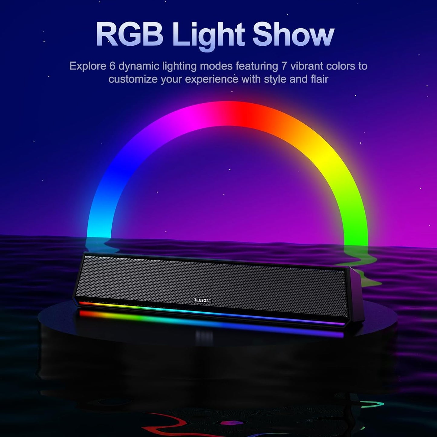 Bluedee Computer Speakers for Desktop PC, Bluetooth 5.3 PC Speakers with Dynamic RGB Light, Wired USB Plug & Play Computer Sound Bar, USB/Type-C Powered Gaming Speakers for Desktop, Laptops, Tablet