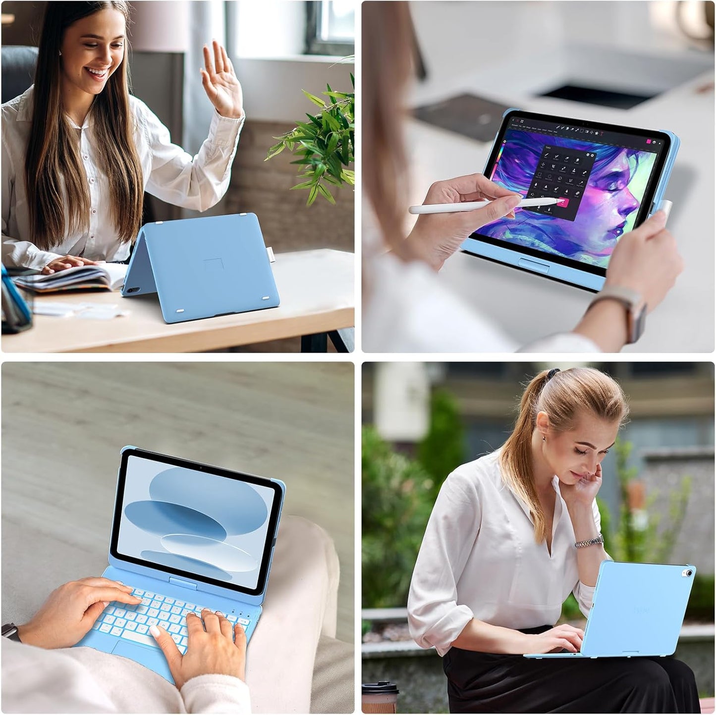 typecase Touch iPad 10th Generation Case with Keyboard (10.9", 2022) and iPad A16 (11th Gen, 2025) – 360° Rotatable, 11-Color Backlit, Multi-Touch Trackpad, Thin & Light (Sky Blue)
