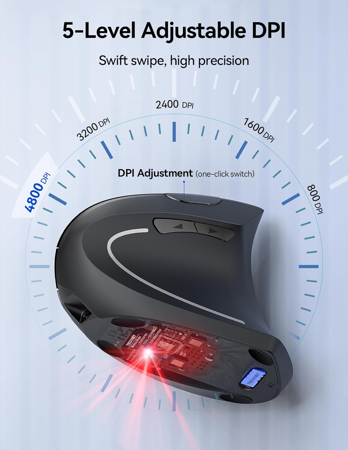 TECKNET Ergonomic Mouse Wireless, Rechargeable Mouse Wireless Silent for Carpal Tunnel Right Hand, 2.4GHz USB Vertical Mouse Wireless for Laptop, 5 Adjustable 4800 DPI, Computer, MacBook, Desktop