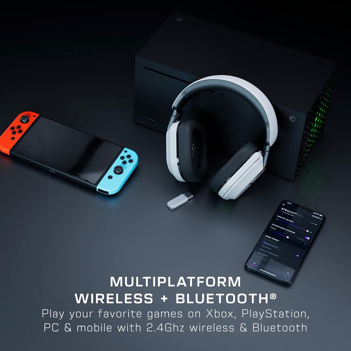 Turtle Beach Stealth 600 Wireless Multiplatform Amplified Gaming Headset for Xbox Series X|S, Xbox One, PC, PS5, PS4, & Mobile – Bluetooth, 80-Hr Battery, Noise-Cancelling Mic – White