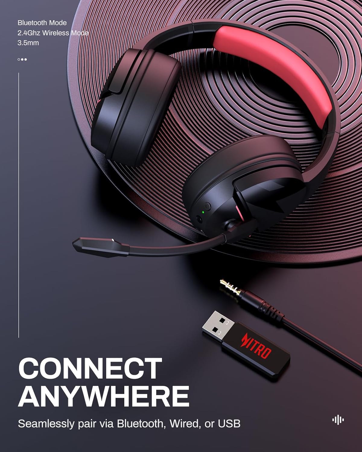 acer Wireless Gaming Headset, PS5 Headset with 2.4GHz for Ps5, Ps4, PC, Switch, Bluetooth 5.3 + 100Hrs Gaming Headphones with Noise Canceling Mic for Laptop, Mobile, Mac, 50mm Drivers (Blackpink)