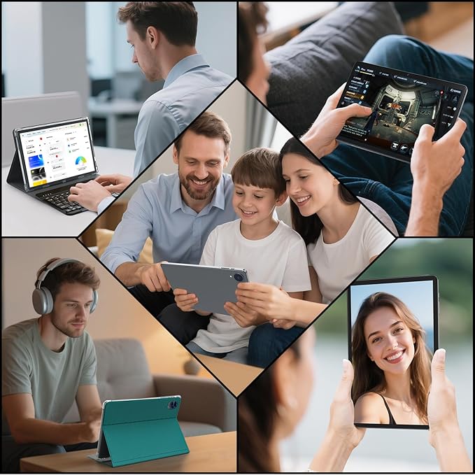 Android 15 Tablet with Keyboard, 26GB RAM, 256GB ROM(2TB Expand), 10 inch tablet with Octa-core, 8000mAh Battery, 2.4G/5G WiFi, BT 5.0, 5MP+13MP Camera, Gemini AI, Case, Mouse, Stylus (Green Case)