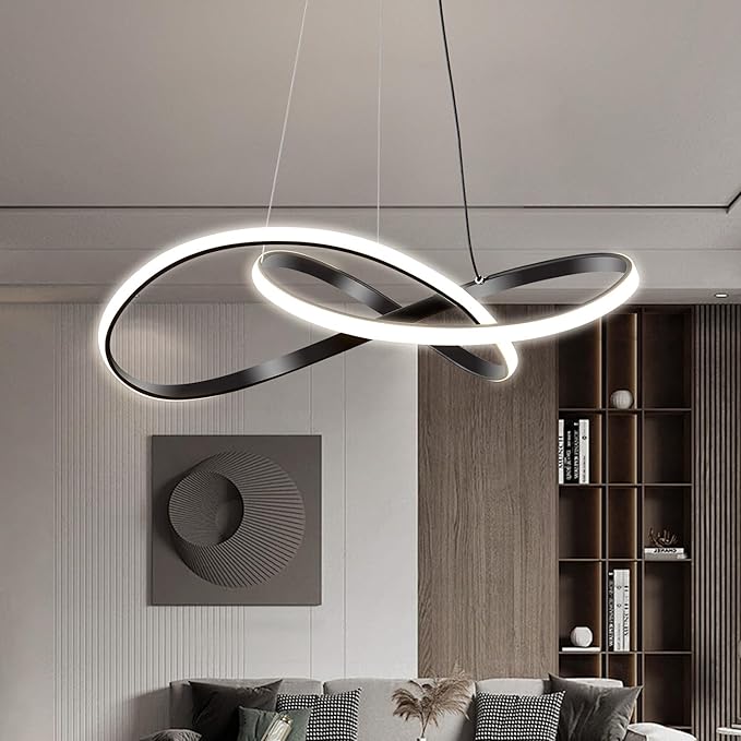 Viruhaka Modern LED Pendant Light Fixture,Black Contemporary Ceiling Hanging Fixture with Irregular Ring Lights for Dining Living Room Bedroom Kitchen Island Cafe(4000K,Neutral Light )