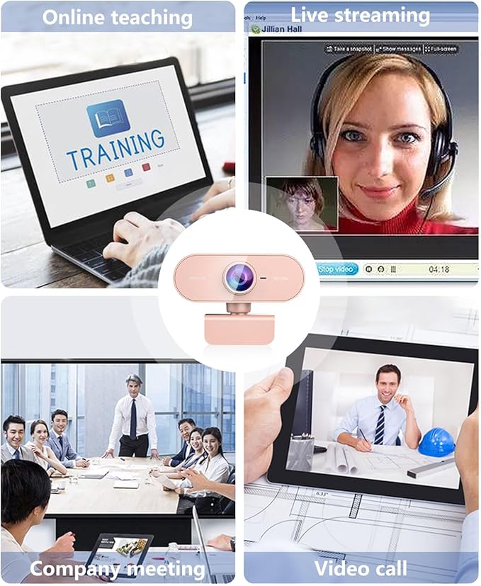Webcam for pc with Microphone,Full Hd 1080P Pink Streaming Web Cam with Mic for Mac Laptop, Small Computer Camera for Desktop,Cheap Face Cam for Video Conference,Zoom,Microsoft Teams Meet