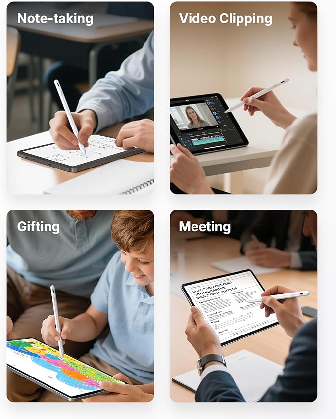 Metapen Pencil A8 V4 for iPad 2018-2025, Upgrade Magnetic Attraction, 2X Fast Charge, Low Latency Stylus Pen for iPad 11-6th Gen, Pro 12.9/11/13-inch M4/M5, Air 3/4/5/M2/M3, Mini 5/6/7th A17 Pro