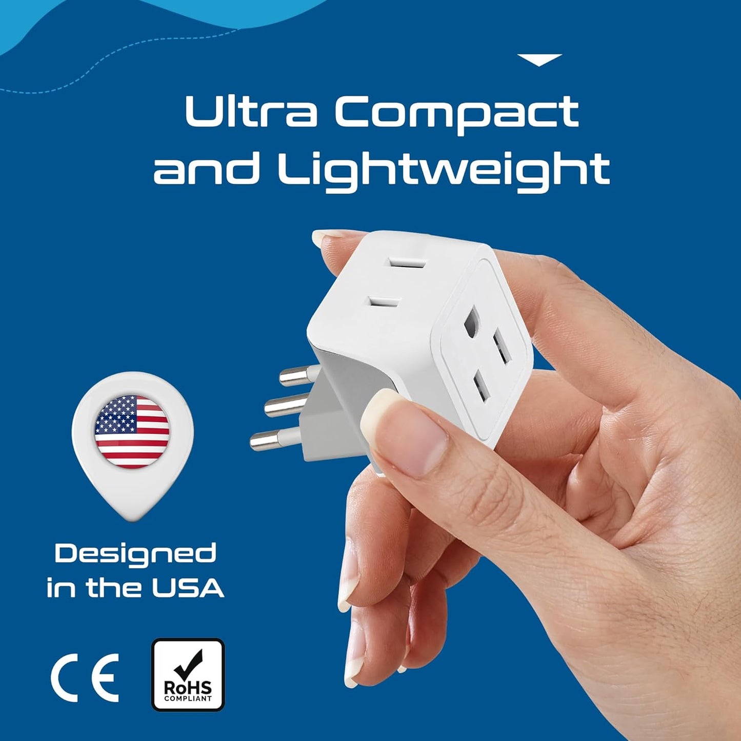 Ceptics Italy Travel Plug Adapter, Chile Plug Adapter with Dual USA Input, Compact Type L Plug Adapter, Safe Grounded Plug, Perfect for Cell Phones, Laptops, Chargers, 3 Pack - CT-12A