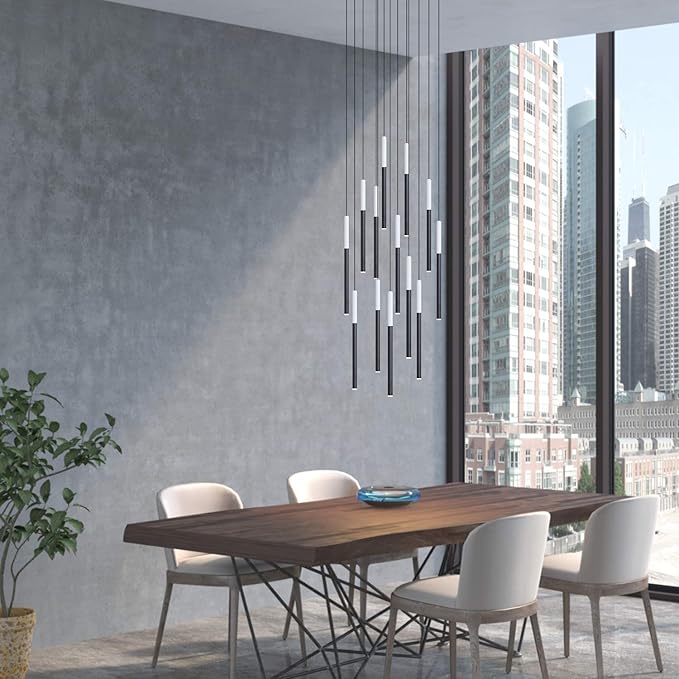 ALTAIR 13 Mini Pendant Lighting White-Black - LED Hanging Light Fixture for Kitchen Island, Bar, Foyer - Cluster Pendants - Dimmable, Adjustable Wire, Lamp Bulb Included