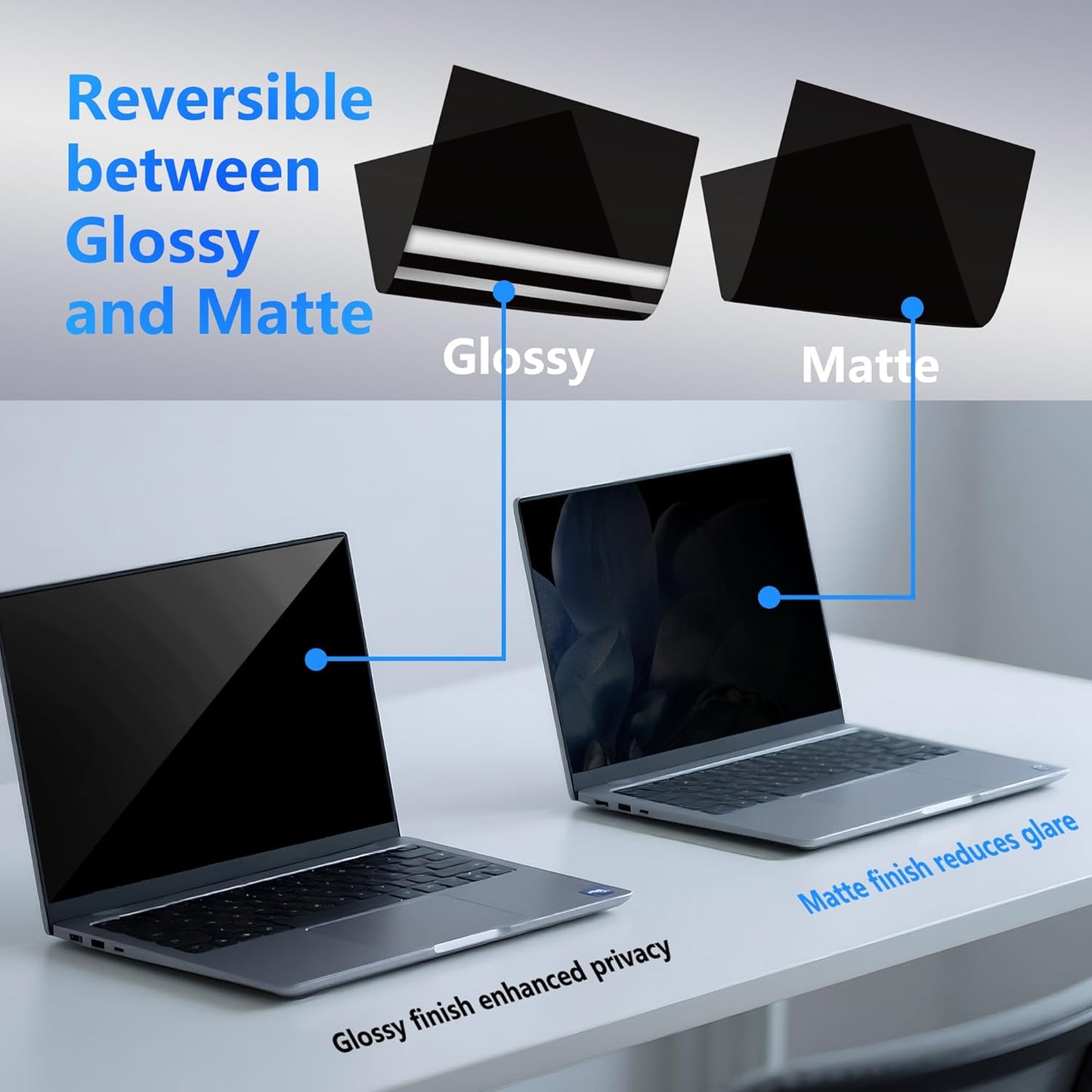4-Way Laptop Privacy Screen Shield 14 Inch, Removable 16:9 Aspect 360° Privacy Filter Screen Protector for 14 Inch Laptop Computer, Anti Glare Blue Light Slide Mount Tabs Cover for Generic Laptop