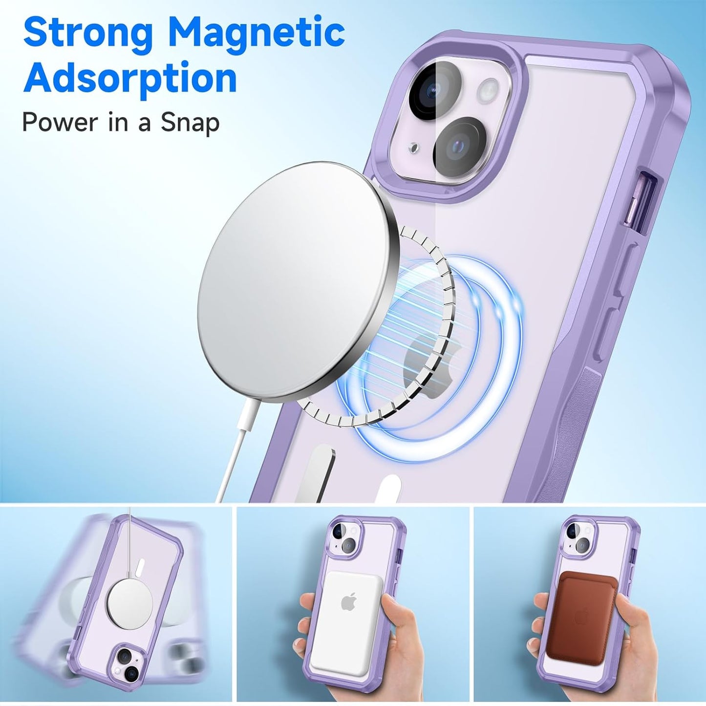 seacosmo for iPhone 14 Case, Full Body Bumper with Built-in 9H Tempered Glass Privacy Screen Protector and Camera Lens Protector, Compatible with MagSafe, Shockproof 14 Phone Case, 6.1", Light Purple