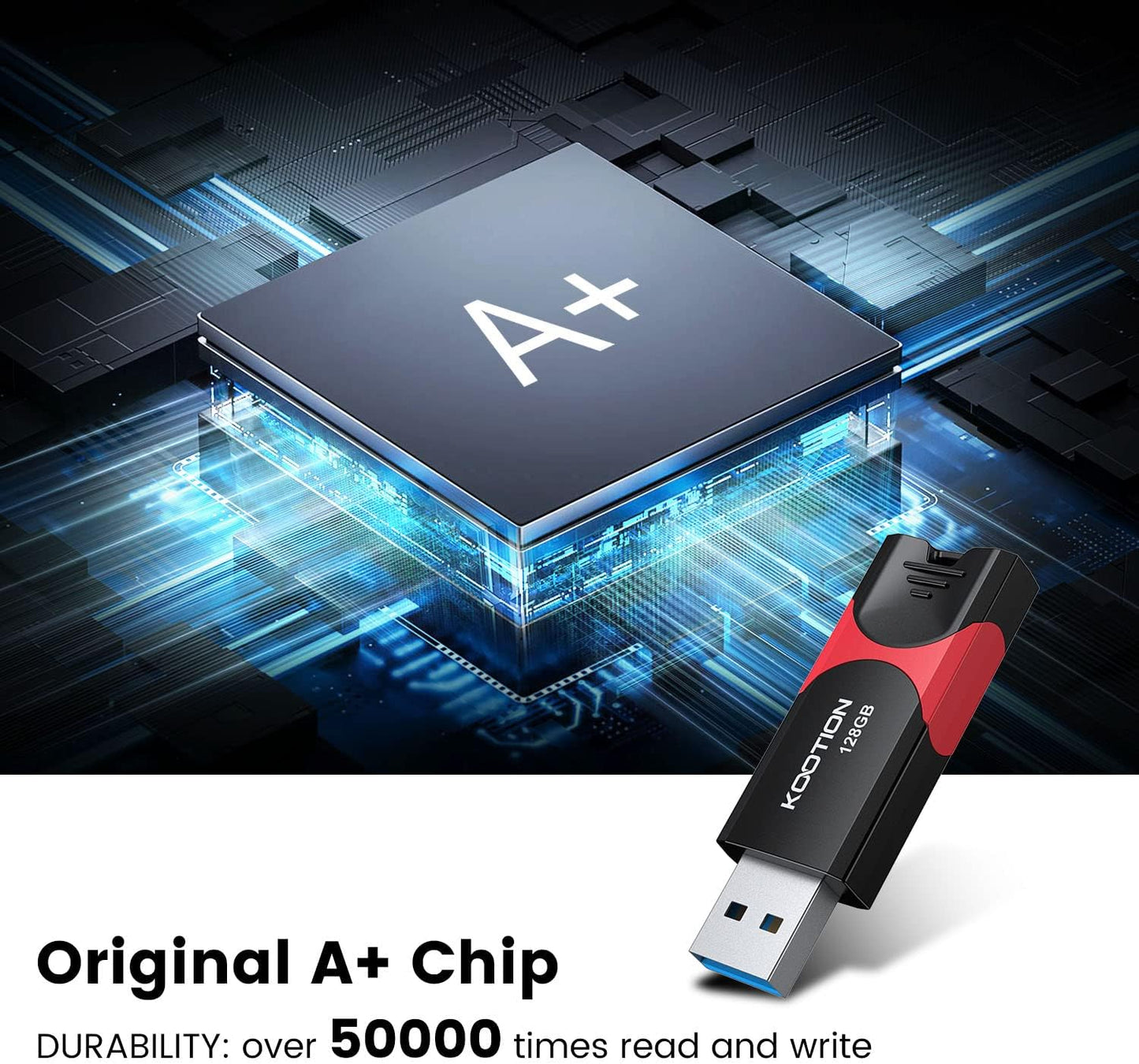 KOOTION 128 GB USB 3.0 Flash Drive Thumb Drive Retractable 128G Zip Drive Ultra High Speed USB Stick Jump Drive Rugged Memory Stick with LED Indicator for Data Storage and Transfer