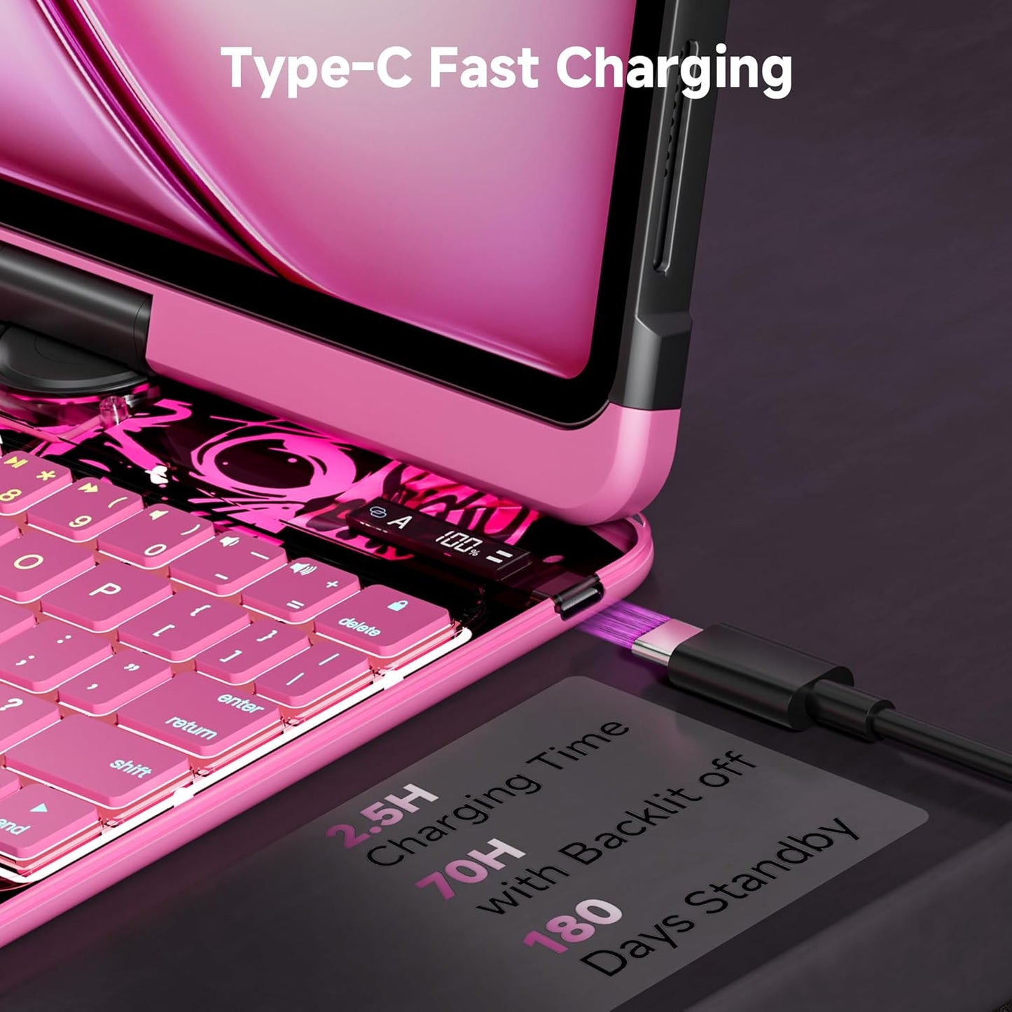 iPad Keyboard Case for 2024 M4 iPad Pro 11 inch, Magic Wireless Keyboard with Trackpad 7 Color Backlit, 360° Rotating Stand Transparent Protective Cover with Pencil Holder (Pink)