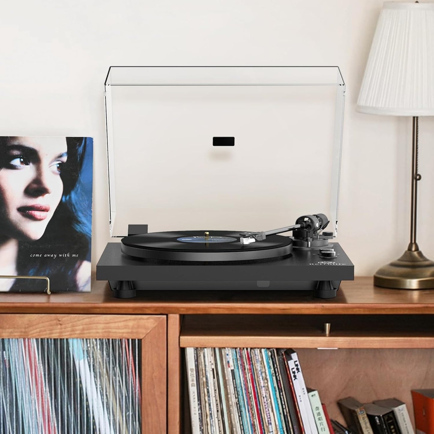 Record Player Wireless Output Turntable Carbon Fiber Tonearm Vinyl Player Aluminium Platter Belt-Drive LP Turn Tables 2 Speed RPM Phono RCA Line Output AT-3600L MM Cartridge Audio Sound Pure Black