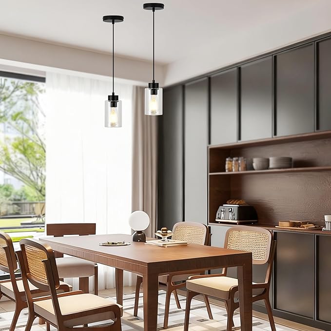 Pendant Lights Pendant Light Fixtures Pendant Lighting Matte Black Modern with Glass Shade, Kitchen Island, Adjustable Cable, Living Room, Bedroom, Hallway