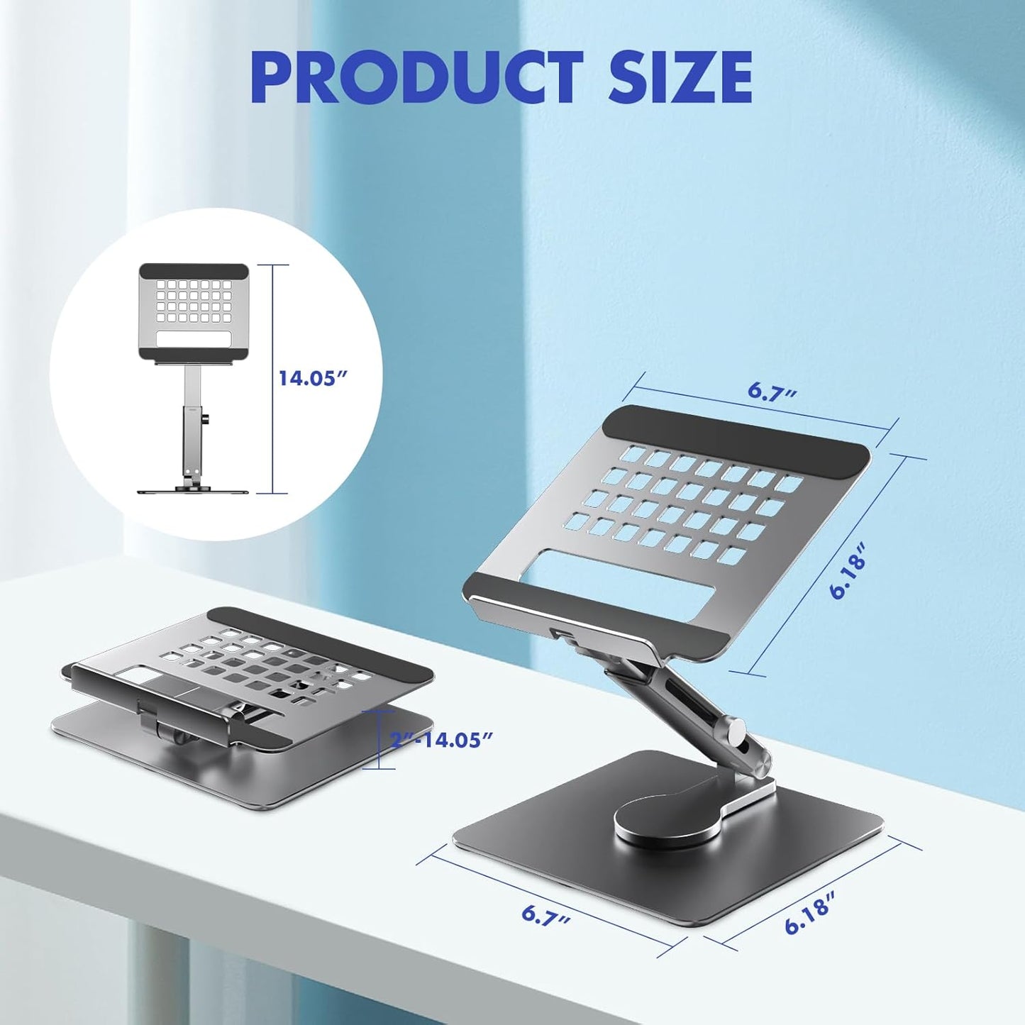 360° Rotating Tablet Stand - Adjustable iPad Tablet Holder for Desk, Foldable iPad Swivel Stand for Home & Office (Charcoal Gray)