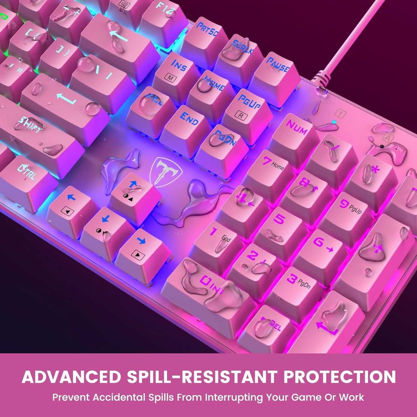 RisoPhy Mechanical Gaming Keyboard, RGB 104-Key Ultra-Slim Backlit USB Wired Keyboard with Blue Switch, Durable ABS Keycap/Anti-Ghosting/Spill-Resistant for PC, Mac, Xbox Gaming, Pink
