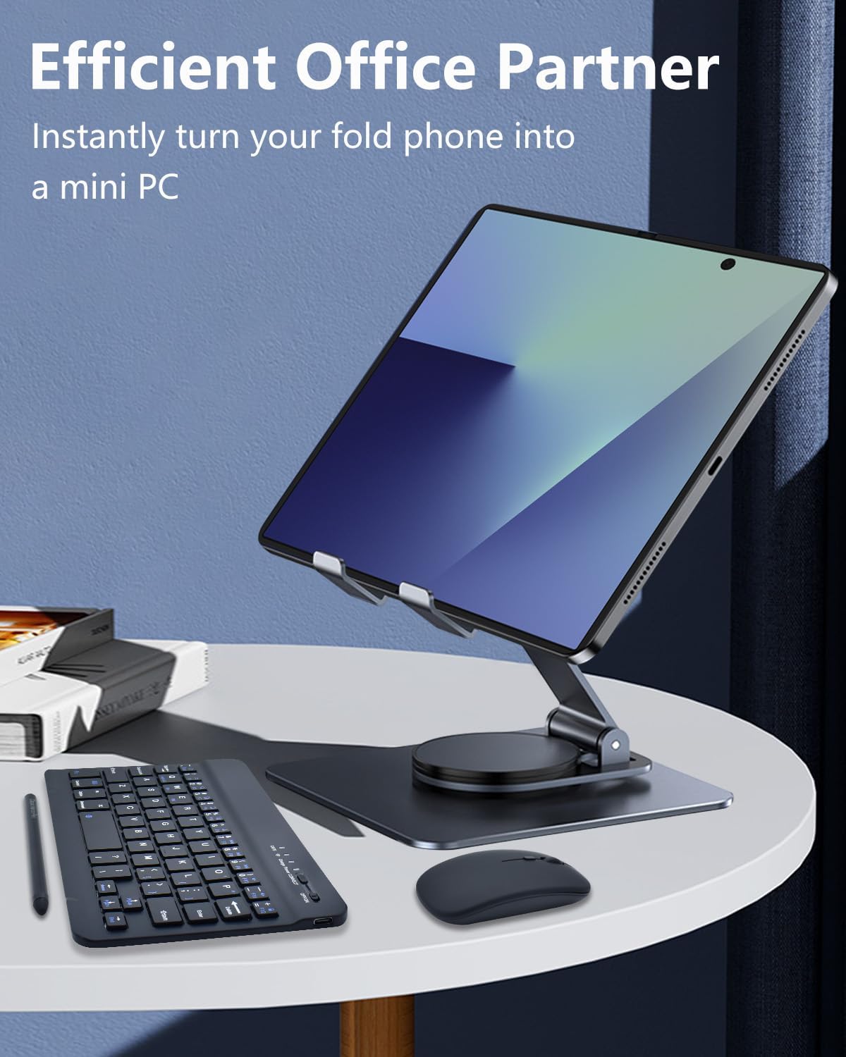 for Samsung Galaxy Z Fold 7 6 5 4 All Fold Smartphones Bluetooth Keyboard Stand Mouse & Pen Set, Portable Travel Wireless Keyboard Adjustable Foldable Aluminum Alloy Desk Holder for 4.7"-8.5" Tablets