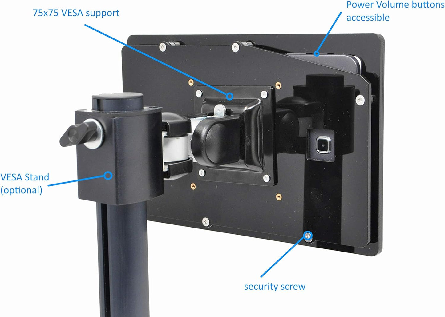 TABcare Anti-Theft Acrylic VESA Enclosure for Galaxy TAB Active3 & Active5 8.0 with Free Wall Mount Kit & 90-Degree Angle USB C Cable (White)