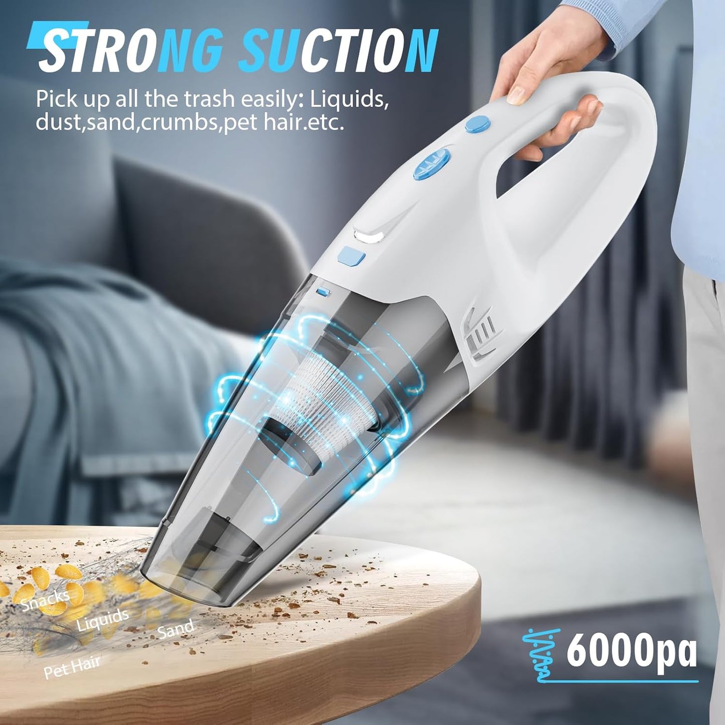 Handheld Vacuum Cordless, Hand Vacuum Cordless Rechargeable with LED Light/Multi Accessories,1.6lbs Car Portable Vacuum Cleaner for Pet Hair, Home, Car, Office