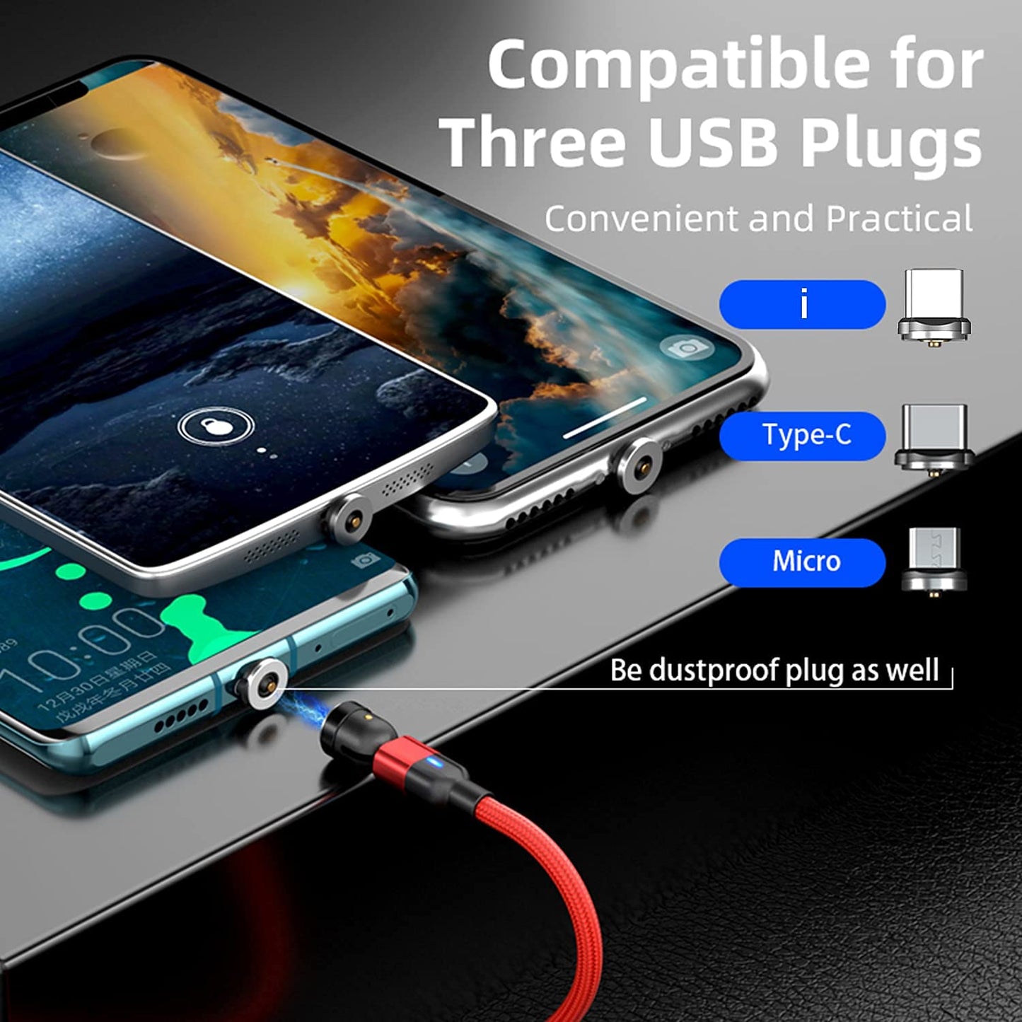 360°Rotating Magnetic Phone Cable Adapter Connector Tips Head for I(9 Pack)