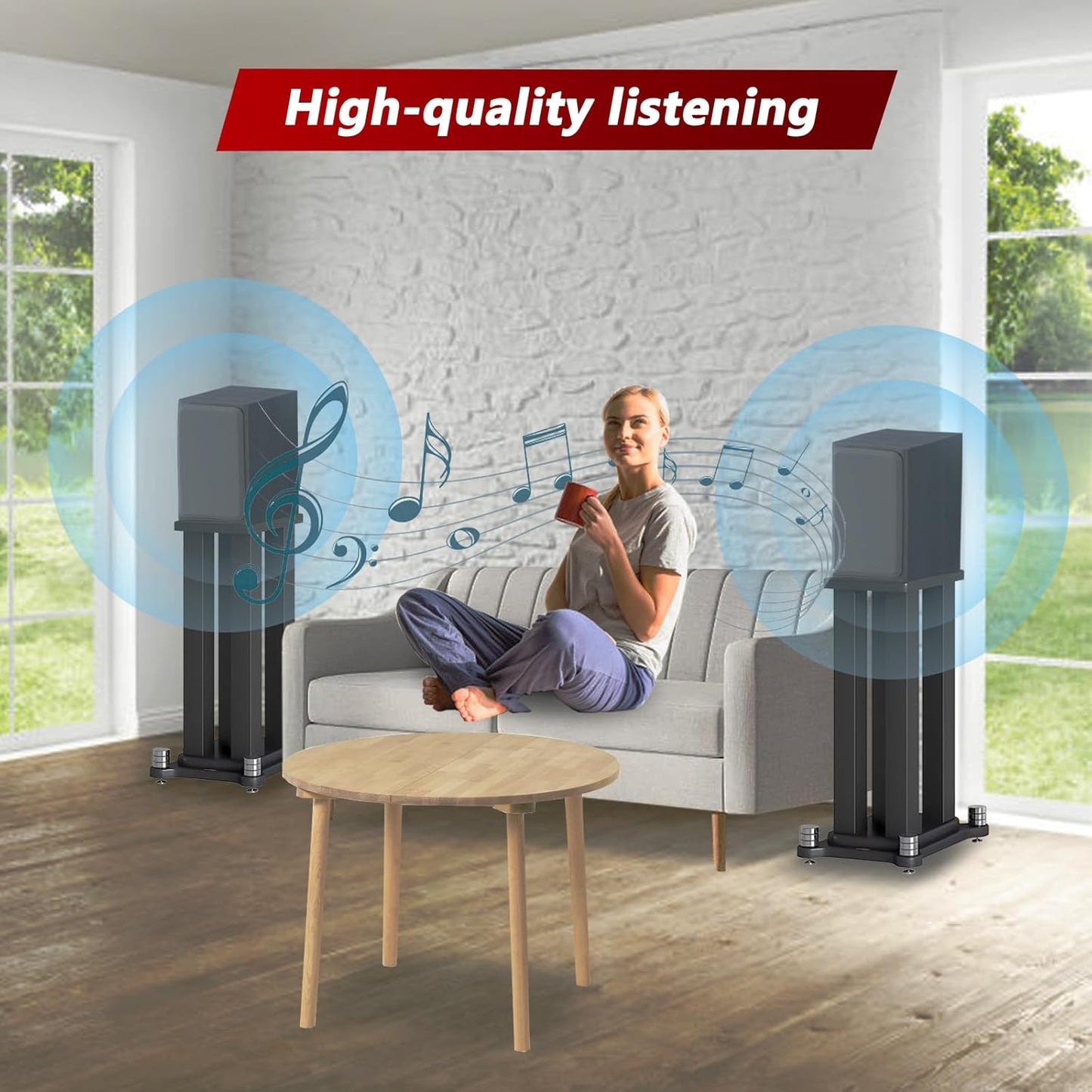 A Pair of Universal Speaker Stands, Heavy Duty Speaker Stands Holds Bookshelf Speaker Satellite Speaker Large Speaker, Vibration-Absorbing MDF Design, Holds 88lbs Speaker (Teak, 50cm/19.6in)