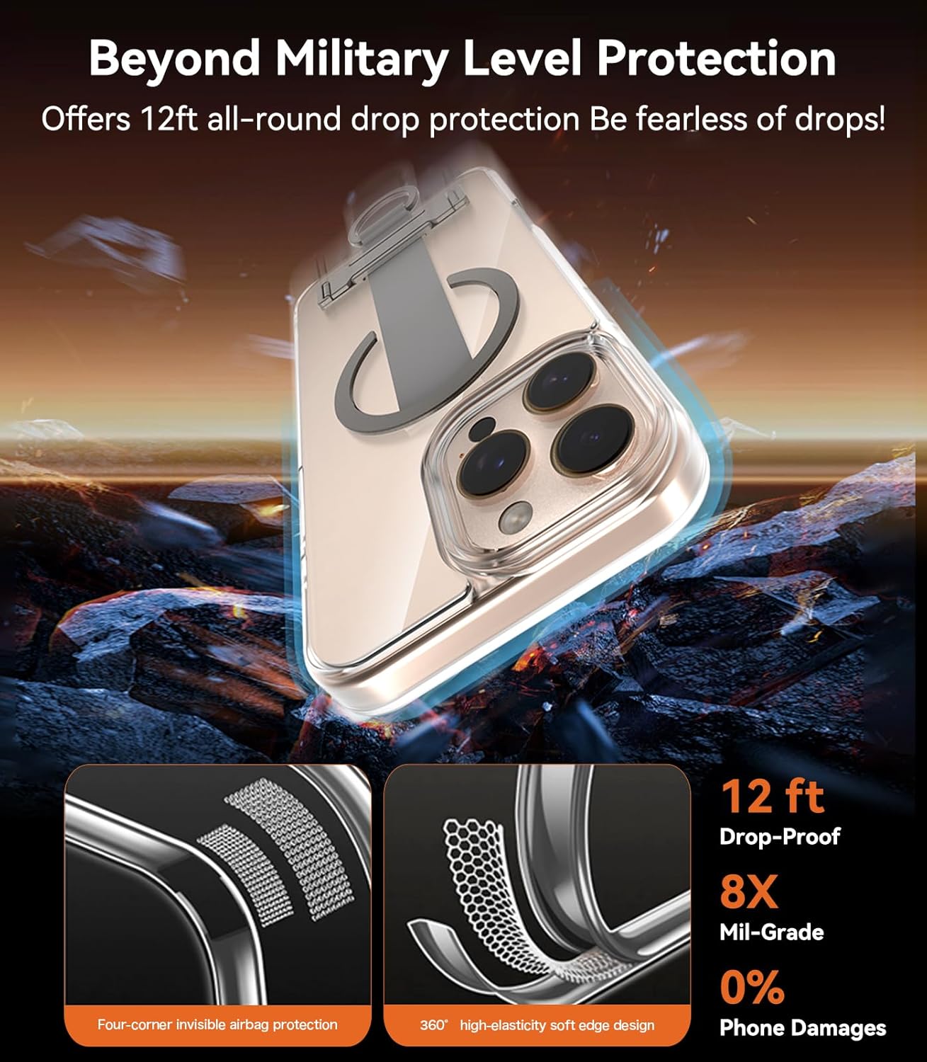 for iPhone 16 Pro Max Case 4-in-1 - Magnetic Clear Cover Adjustable Wrist Strap, Foldable Stand & Crossbody Lanyard, Anti-Yellowing Protective Case (for iPhone 16 Pro Max)