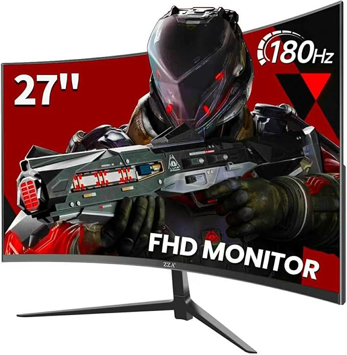 ZZA 27 Inch Curved Gaming Monitor 200Hz|180Hz /144HZ 1ms FHD 1080P Computer Monitor FreeSync|1500R|130% sRGB|HDR|Low Blue Light|HDMI DP Ports|VESA Mount|Metal Stand