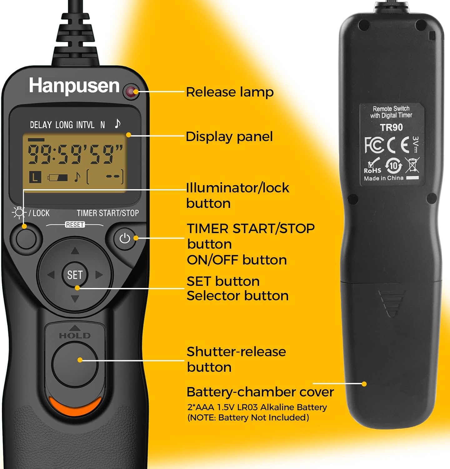 Camera Wired Timer Shutter Release, Camera Intervalometer Shutter Release Cords Compatible with Nikon D5, D6, D800, D850, D810; Replaces Nikon MC-30