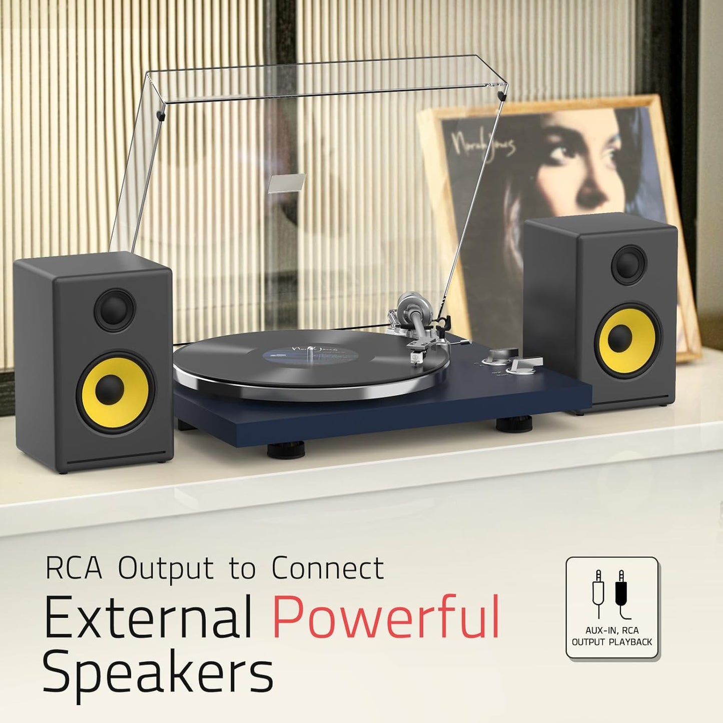 Turntables Belt-Drive Record Player with Wireless Output Connectivity Vinyl Player 33&45 RPM Speed Phono Line Output USB Digital to PC Recording ATN3600L MM Cartridge&Counterweight Dark Blue