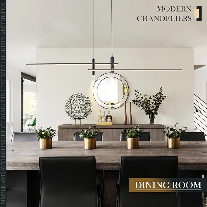 Modern LED Chandelier 59.1 Black Kitchen Island Pendant Light Fixtures Linear Pendant Lighting with Remote Dining Rooms Living Room Dimmable 3000K-6000K
