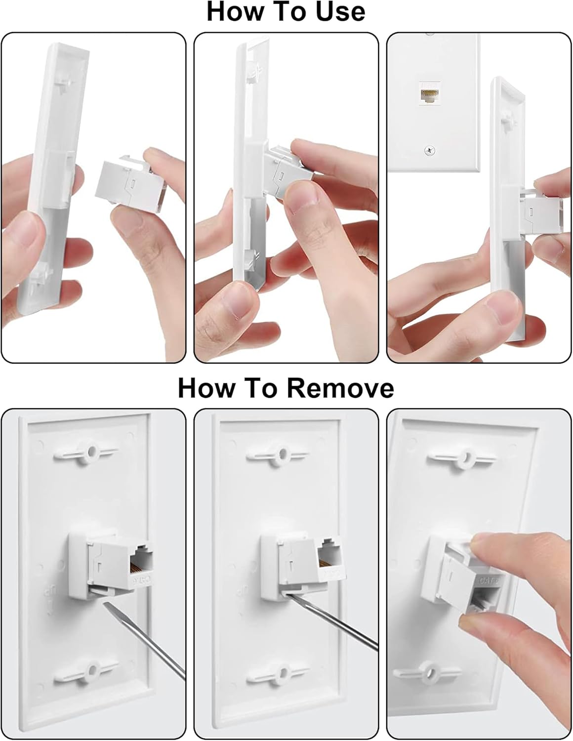 Ethernet Wall Plate, 4 Port Cat6 RJ45 Keystone Inline Coupler Wall Plate for Cat7/6/5/5e Ethernet Devices - White