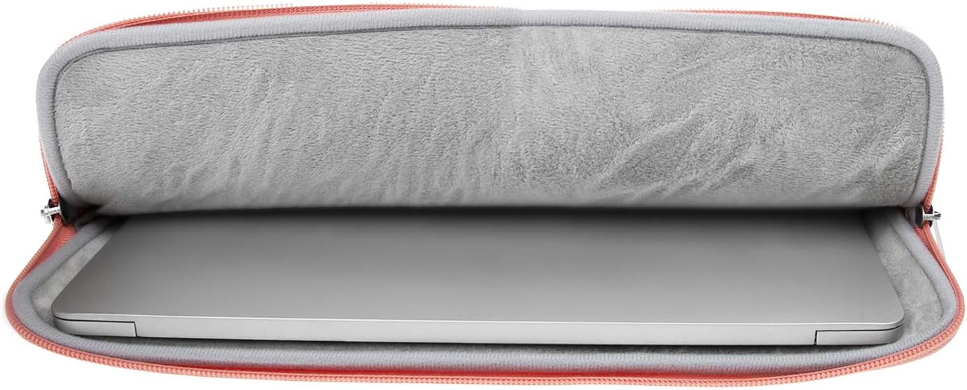 RAINYEAR 14 Inch Laptop Sleeve Protective Case PU Suede Leather Zipper Padded Cover Water Resistant Carrying Bag Compatible with 14" Notebook Computer Chromebook(Coral)