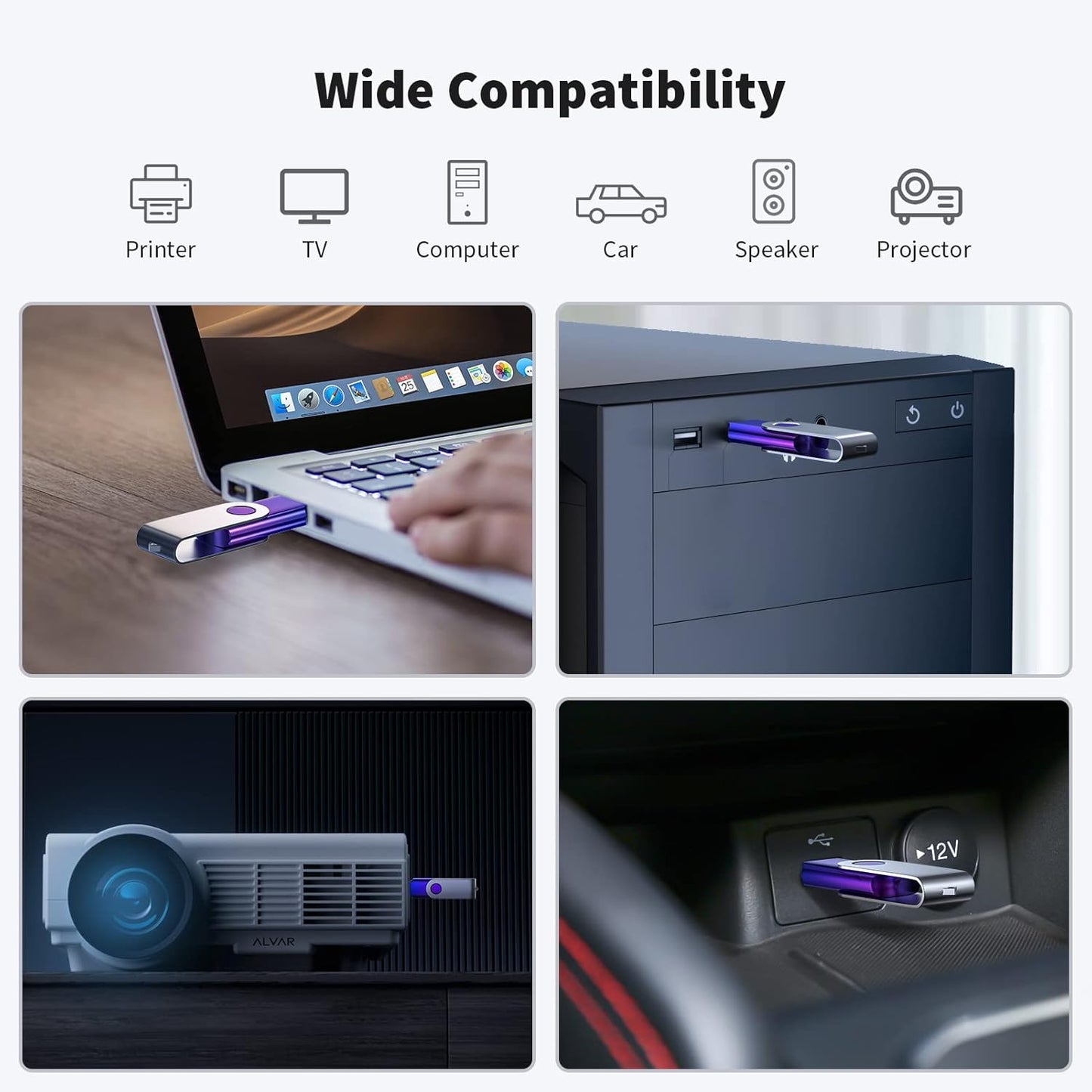 ABLAZE 1GB Flash Drive 2 Pack, USB 2.0 Thumb Drives with Lanyards Swivel USB Memory Stick 1GB(Green and Purple
