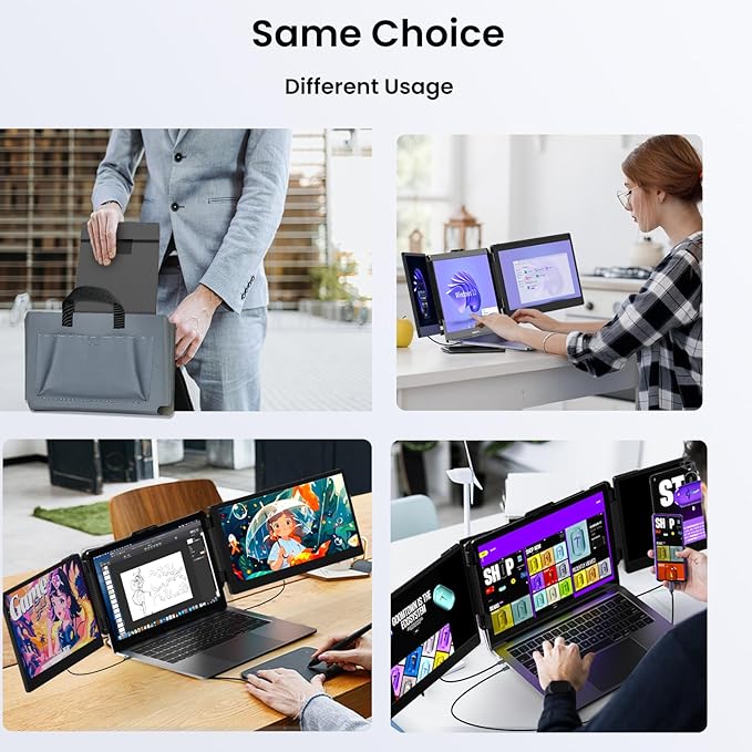 Laptop Screen Extender Kwumsy S2 Triple Monitor Extender Ultra Slim 14" 1080P FHD IPS Portable Monitor for Laptop with Stand Compatible with Mac Windows Linux PS4/5