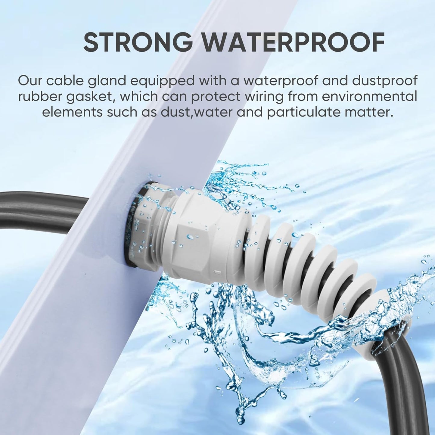 Strain Relief Cord Connector,LISTENJIALE 10Pcs NPT 3/8" Waterproof Cable Gland Flex Spiral Strain Relief Adjustable 5-10mm Cable Connector Nylon Joint with Gaskets(Grey)