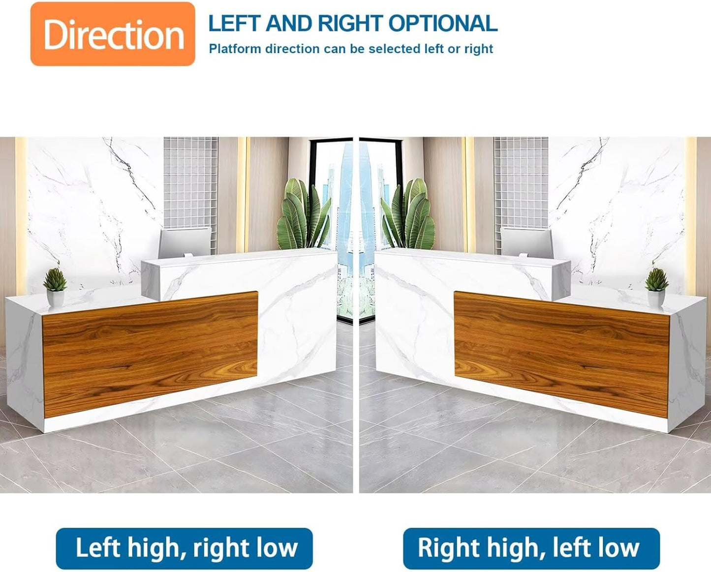 Reception Desk with Counter Modern Checkout Counter with Lockable Drawer Keyboard Tray Receptionist Desk for Office Salon Reception Table A Right 79inch/200cm