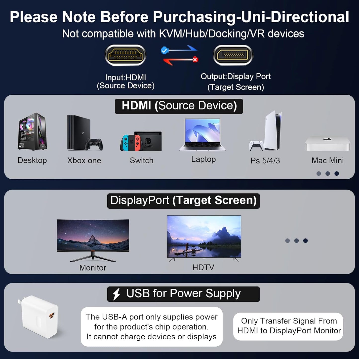 Active HDMI to DisplayPort Cable 3FT, 4K 60Hz 1080p 120Hz, Unidirectional HDMI Source to DP Monitor Display Port Cable Compatible for PC, Laptop, Computer, NVIDIA, AMD, PS5/4, Xbox